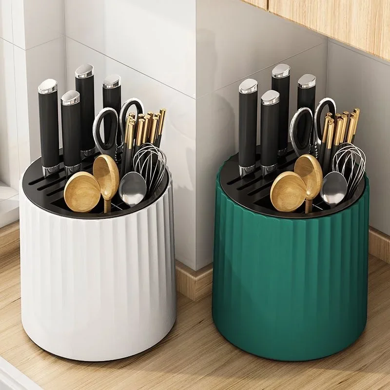 Rotating Knife Holder, Kitchen Rack, Knife Storage, Integrated Chopstick Bucket Base, 360-Degree Rotatable