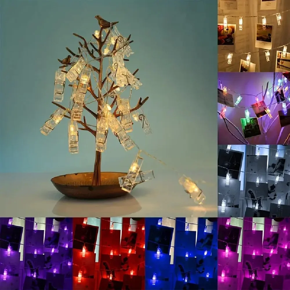 Cordas de luz com clipe para foto, luzes de fadas alimentadas por bateria, atmosfera de festival, luzes de decoração para loja, bar, quarto, festa, casamento