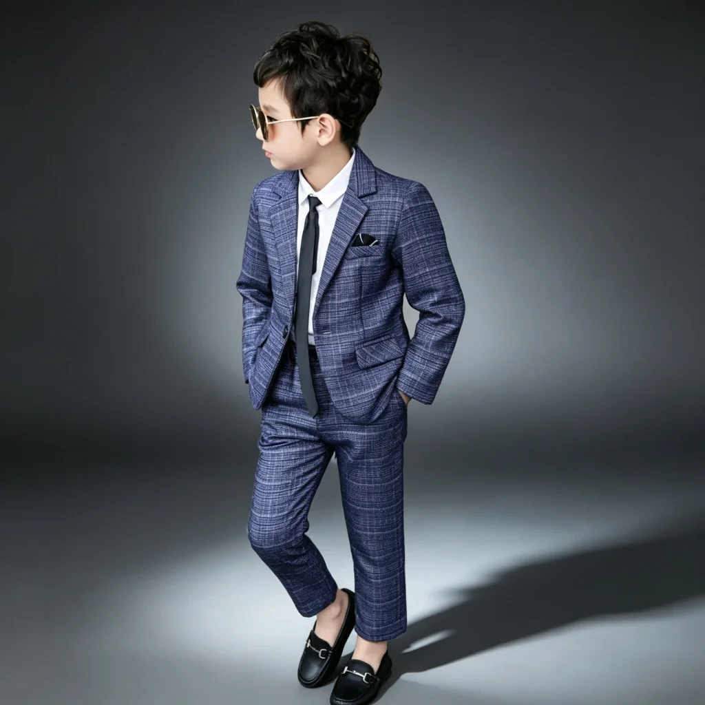 Kids Pant Blazers Set Spring Autumn New Boys Casual 2pcs Suits Jackets Plaid Single Button Children Party Wedding Clothes 3-11y