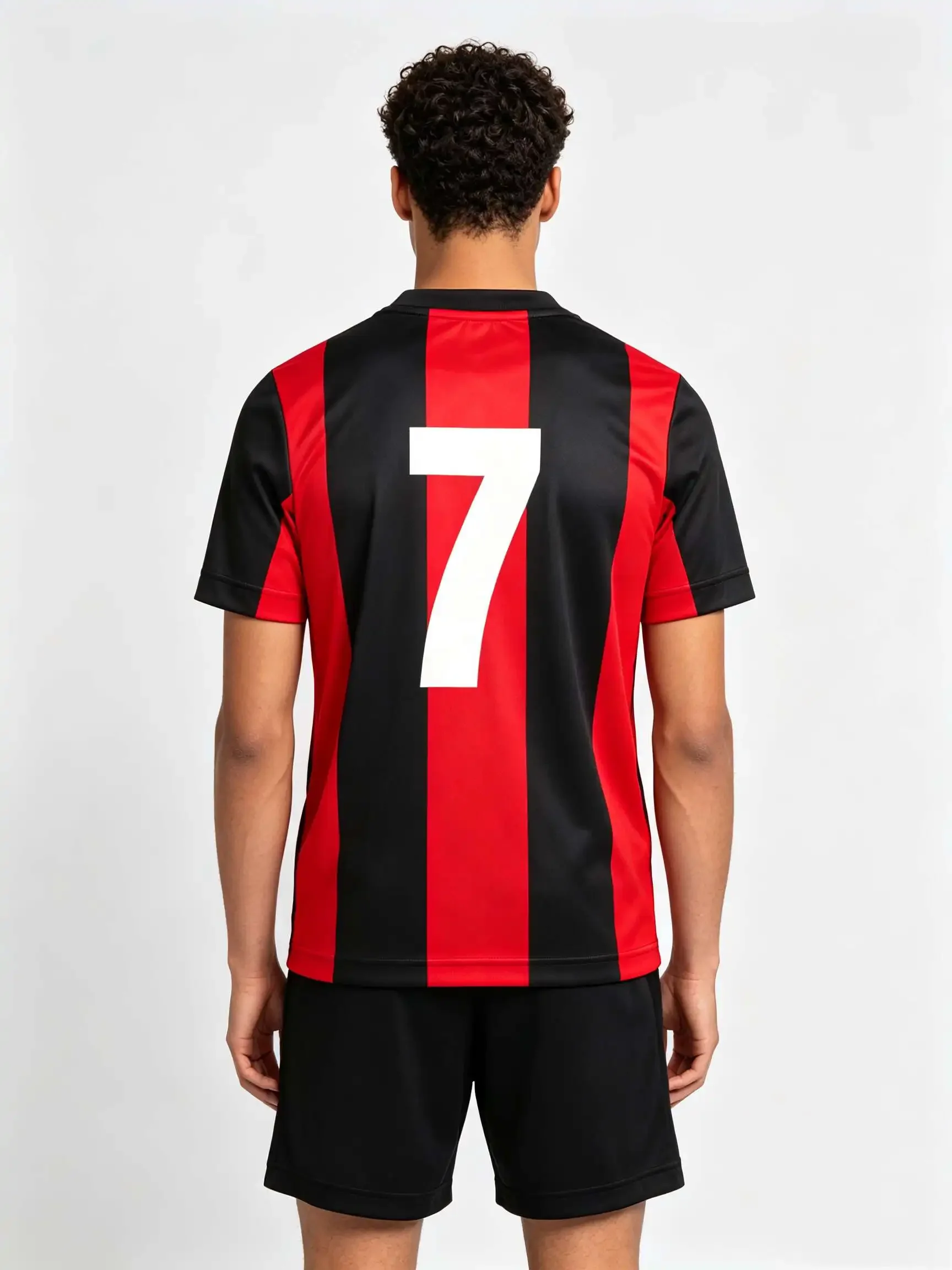 26/27 Unisex Blank Soccer 2‑Piece Set, Kids Adults Parent‑Child Kit, Custom No.1 7 8 9 10 Red and Black Striped Crew-Neck Shirt