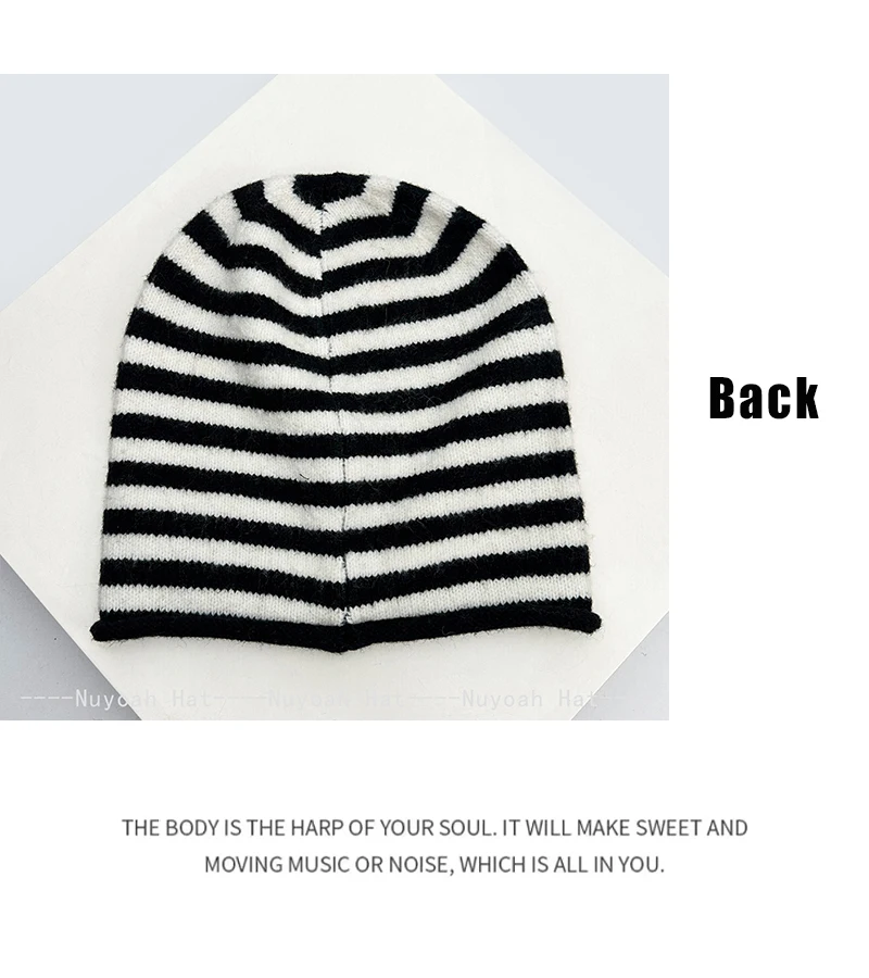 Neue Retro-Strickmützen für Damen und Herren im koreanischen Stil mit gestreiftem Abzeichen, locker geschnitten, warm, vielseitig, modisch, Farbblock-Design, für den Außenbereich – Detail 9