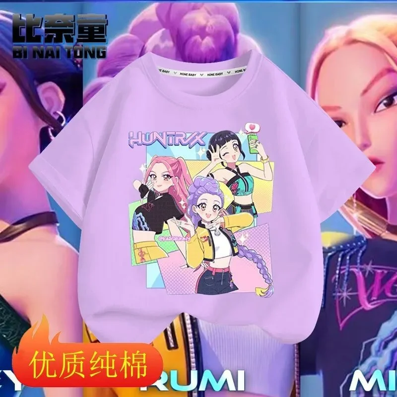 

Футболка Kpop Witcher для девочек из чистого хлопка с короткими рукавами, летняя детская одежда, модный топ с круглым вырезом