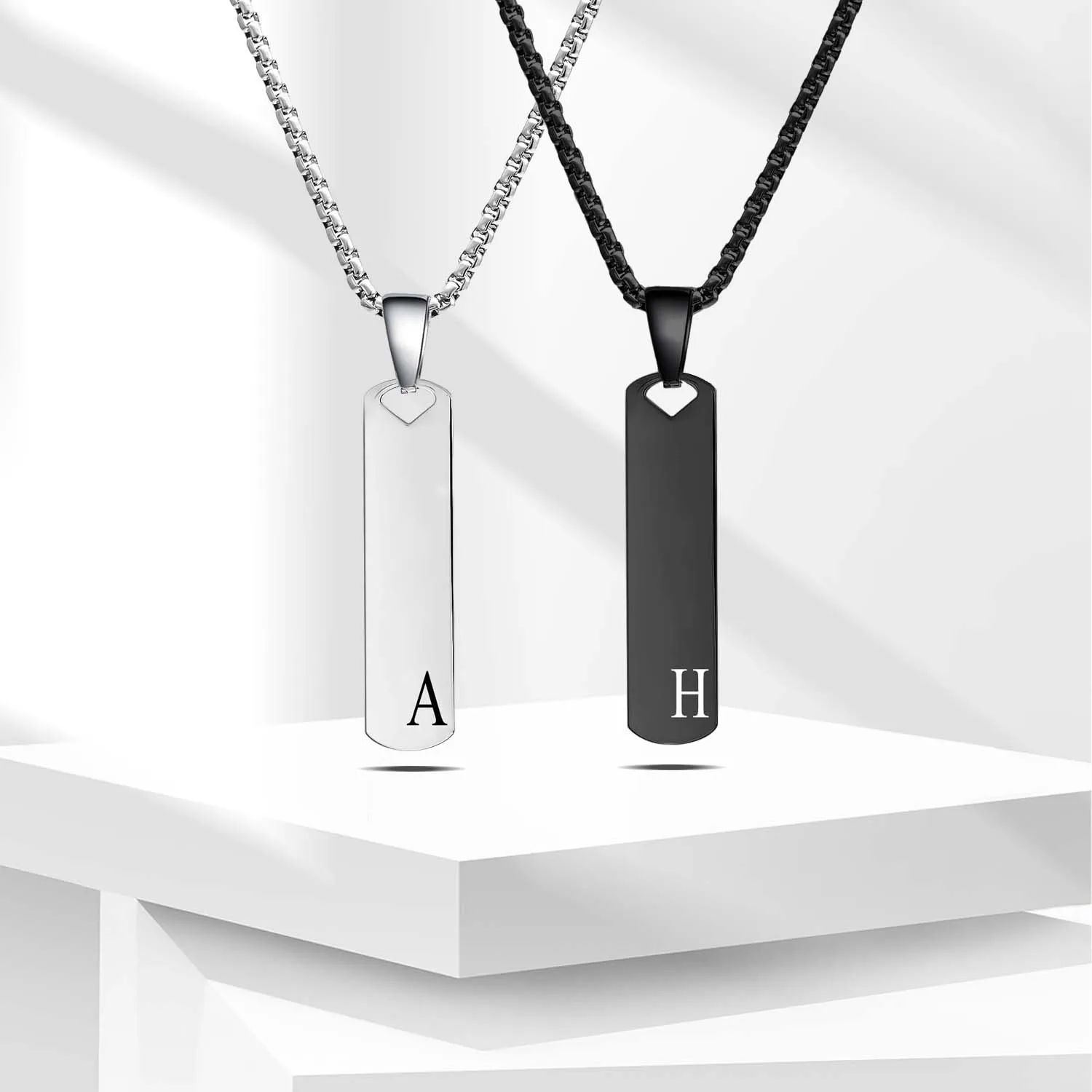 Vertical A-Z Initial Letter Bar Pendant Necklace For Women Men Unisex 26 Alphabet Stainless Steel Choker Cool Punk Jewelry Gifts