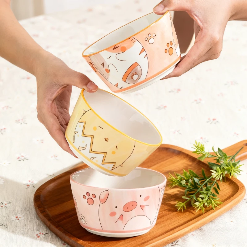 

450ml cute cartoon animal head 4 pack household rice bowls high-value tableware rice bowl yogurt bowl ceramic bowl personal bowl