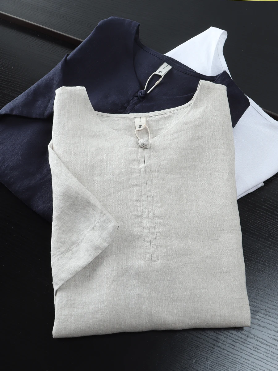 

Летние тонкие мужские удобные однотонные повседневные ort Sve irt National Sle Button 00% льняной Faionable Универсальный irt