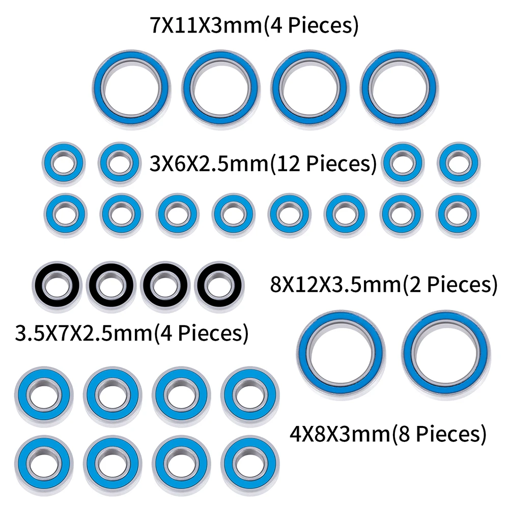 MIBIDAO 30PCS Rubber Sealed Ball Bearing Kit for 1/18 RC Crawler Redcat Ascent-18 Car Blue Ball Bearing Upgrades Parts