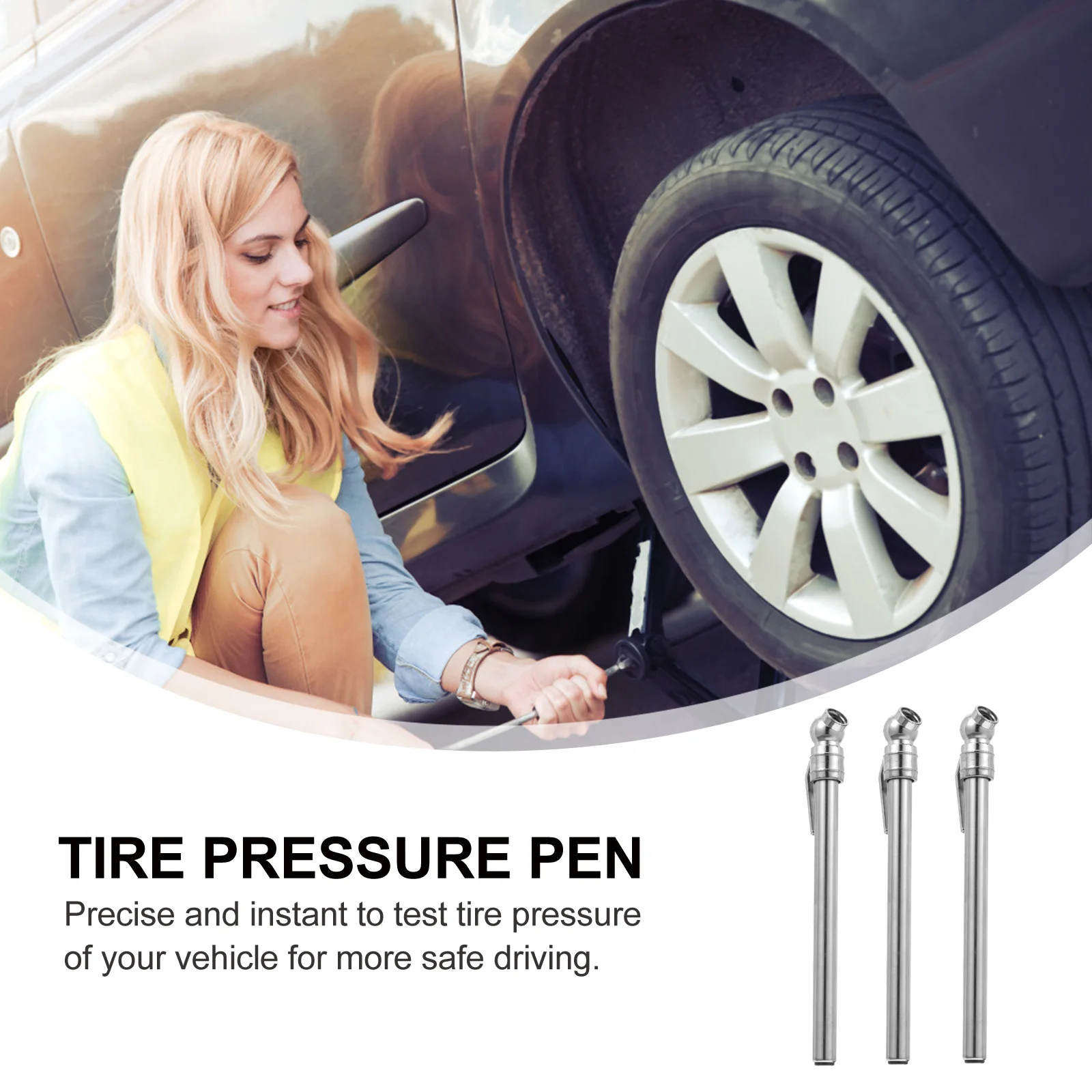 3 Pcs Tire Pressure Pen Air Pencil Gauge Car Mechanical Stainless Steel Practical