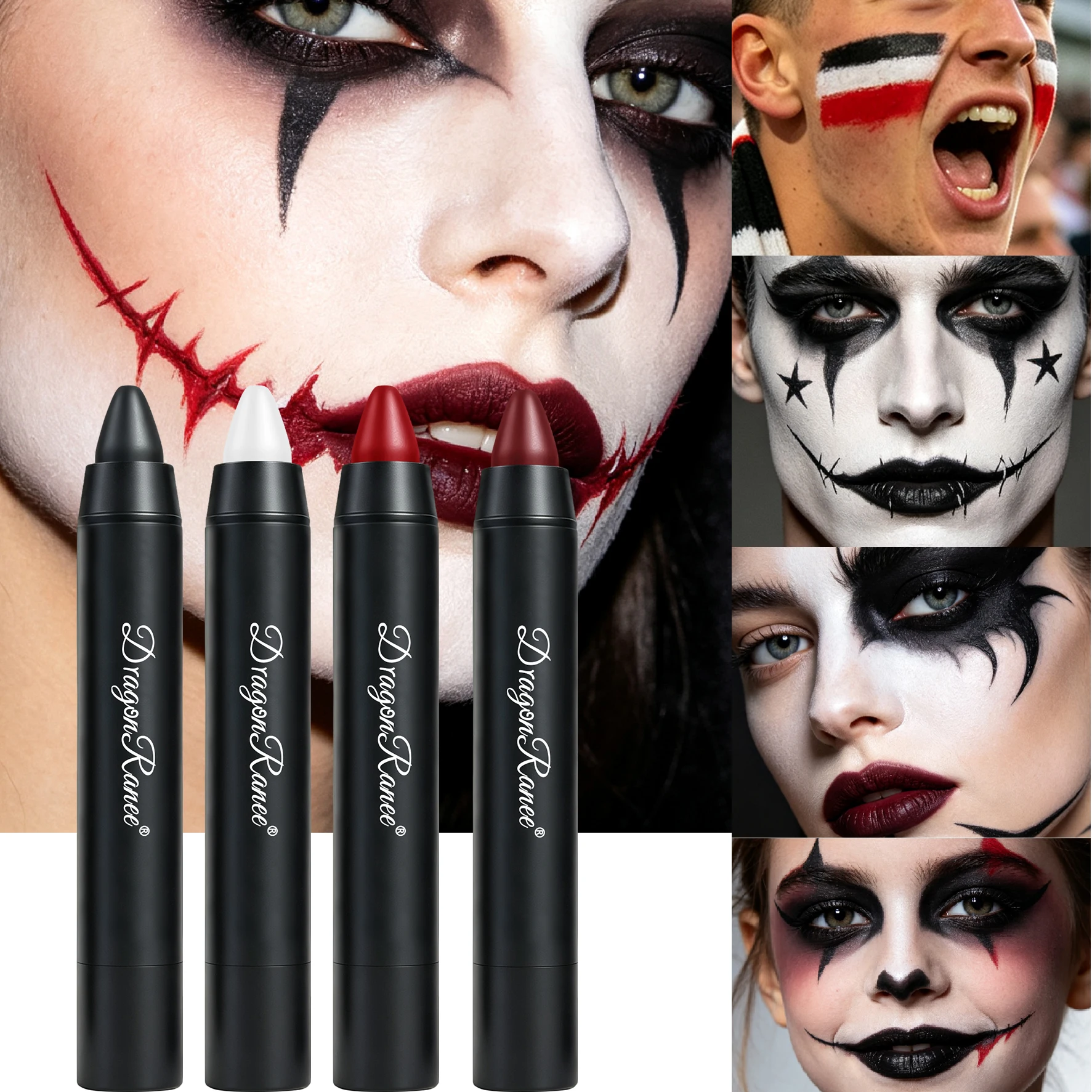 Colorful lipstick for festival performance makeup mouth red white black Halloween body makeup