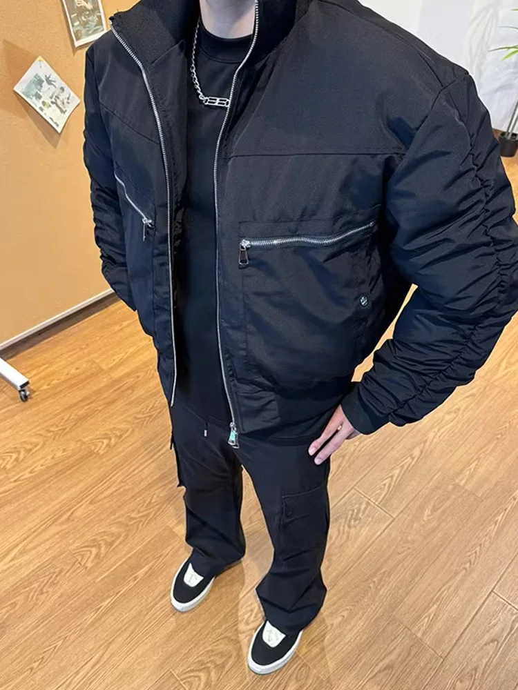 سترة قطنية قصيرة للرجال بتصميم عسكري للخريف والشتاء، ياقة واسعة، زي طيران بطراز أمريكي عتيق، تصميم أنيق للملابس الخارجية