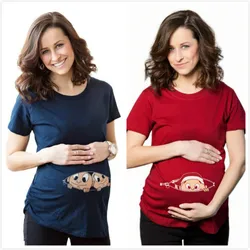 Summer Maternity Short Sleeve Tshirt Women Clothing Pregnant Pregnancy Zipper Twins Print Plus Size S-3XL Funny T-shirt Top Tees