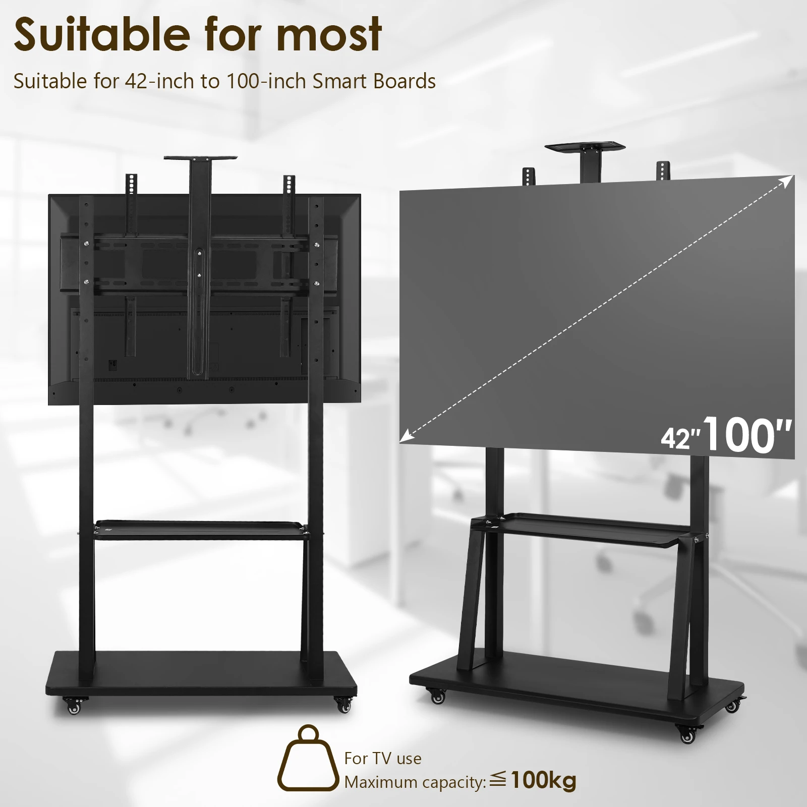 

Smart Board Stand Height Adjustable TV Mobile Stand with Wheel Conference TV Mobile Cart for Living Room/Office/Outdoor