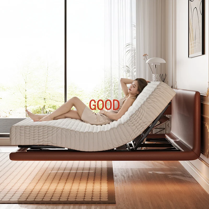

Electric features leather bed minimalist suspension Internet celebrity cream wind