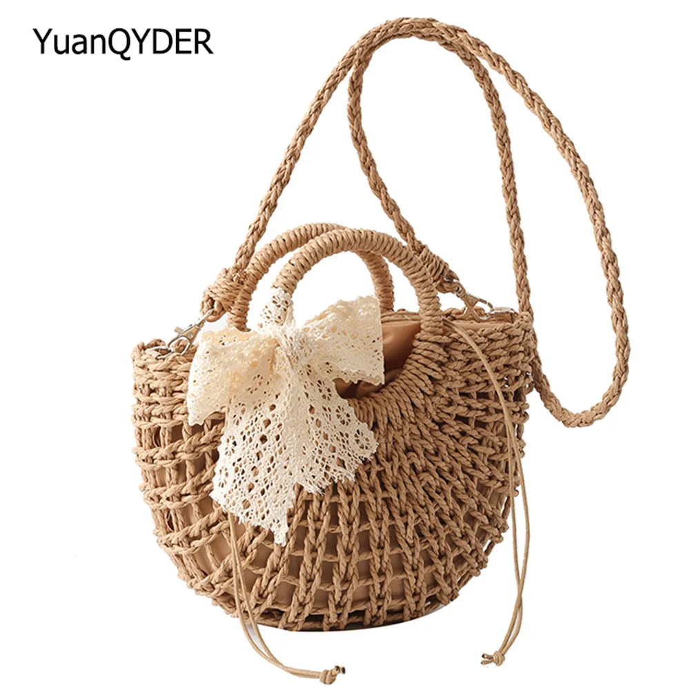 

Summer Handmade Bags for Women Beach Weaving Ladies Straw Bag Wrapped Beach Bag Female Moon Shaped Top Handle Handbags Totes Sac