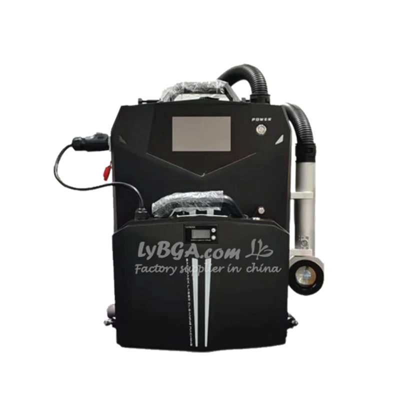 เครื่องทำความสะอาดด้วยเลเซอร์พัลส์ LY 100W/200W/300W แบบไม่สัมผัส สำหรับกำจัดสนิม ชั้นออกซิเดชันจากน้ำมัน แบบสะพายหลัง เครื่องเชื่อมเลเซอร์