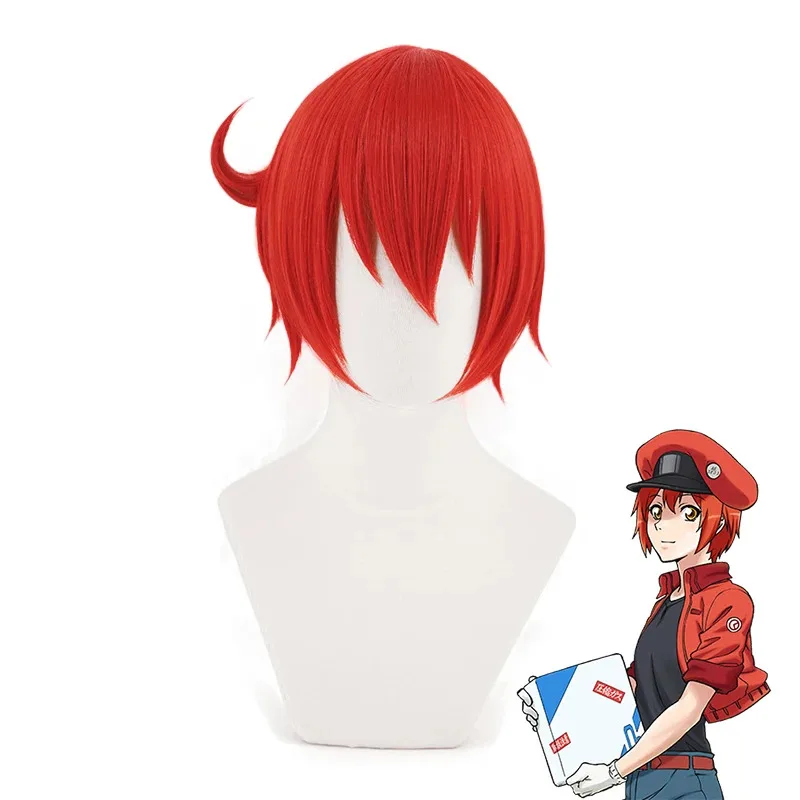 Cells At Work AE3803 RBC Seqkeqkyuu Red Blood Cell Косплей Парики Короткие красные синтетические волосы Костюм Парик для ролевых игр