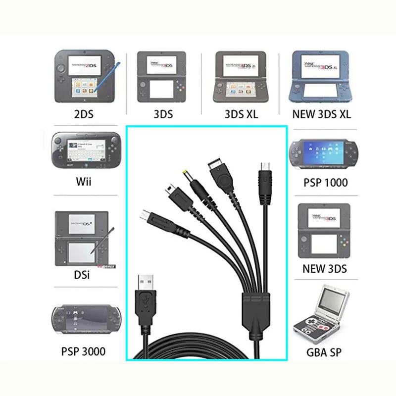 5 in 1 Charging Cable for Nintendo Wii U/ NEW 3DSXL/NEW 3DS/NDS LITE SP/PSP/GBA SP Nintendo Charging Cord image 5