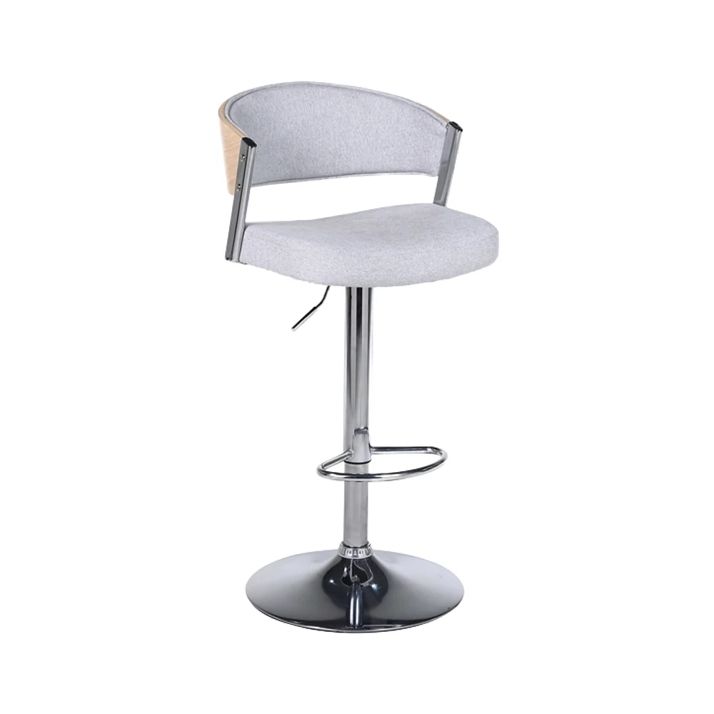 

Удобный и стильный современный барный стул с изогнутой спинкой и подставкой для ног, регулируемой высотой - белая основа, с основанием.