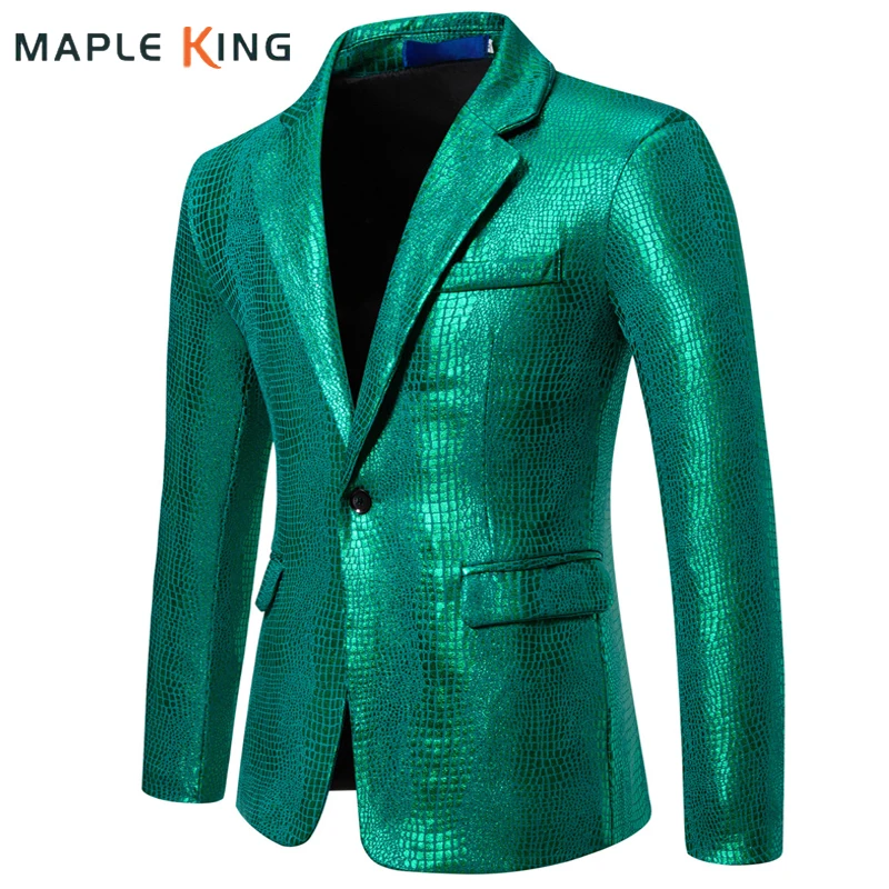 

Однобортный костюм со змеиной кожей для мужчин, блейзер Masculino, повседневное вечернее платье в стиле стимпанк, мужские тонкие пиджаки для ночного клуба Homme