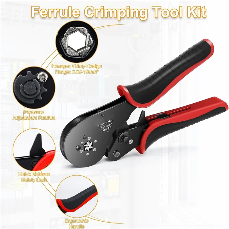 

Ferrule Crimping Tool Kit, Wire Crimping Plier Set With 1200 Terminal Crimp Connectors, 0.08-16Mm², Self-Adjustable-A74P
