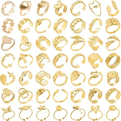 Bague 18k Gold Plated Open Adjustable Stainless Steel Rings For Women Men Accessories Cross Shell Plant Leaf Ring Finger Jewelry