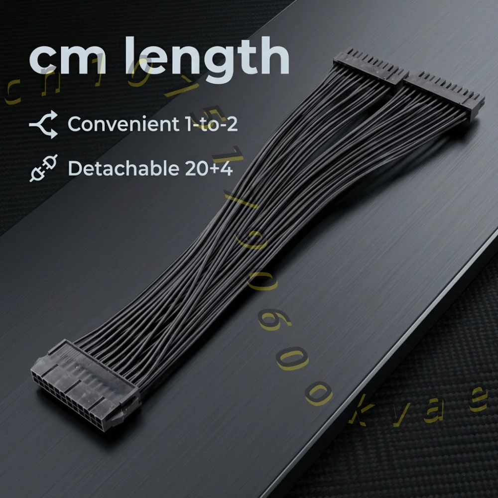 ATX 24 Pin Power Extension Cable 32cm Motherboard 20+4Pin 1 to 2 Dual PSU Splitter PC Power Supply Cord Wire