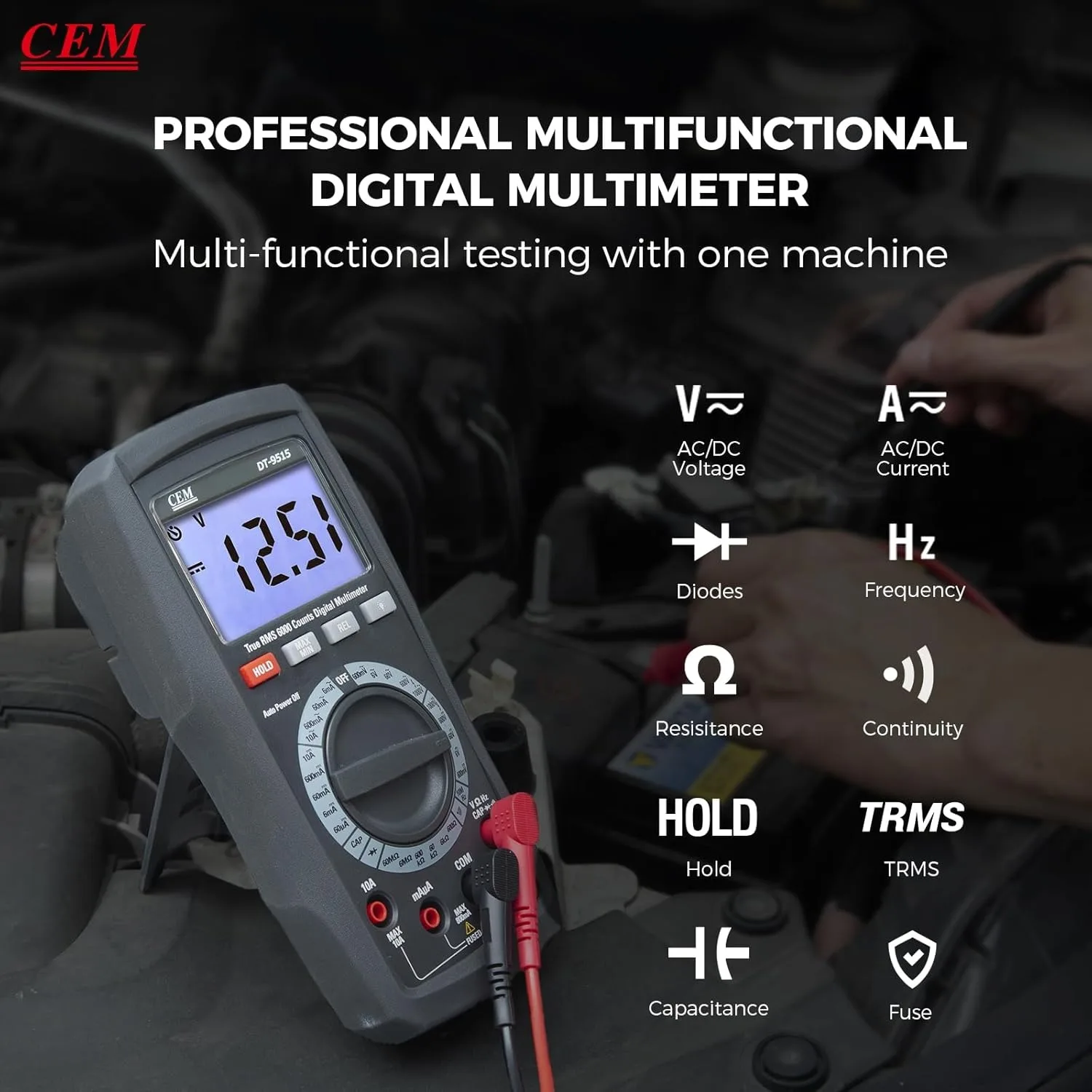 

Manual Digital Multimeter True RMS 6000 Counts AC DC Voltage Current Capacitance Ohm Hz Diode Check Tool Auto Power Off