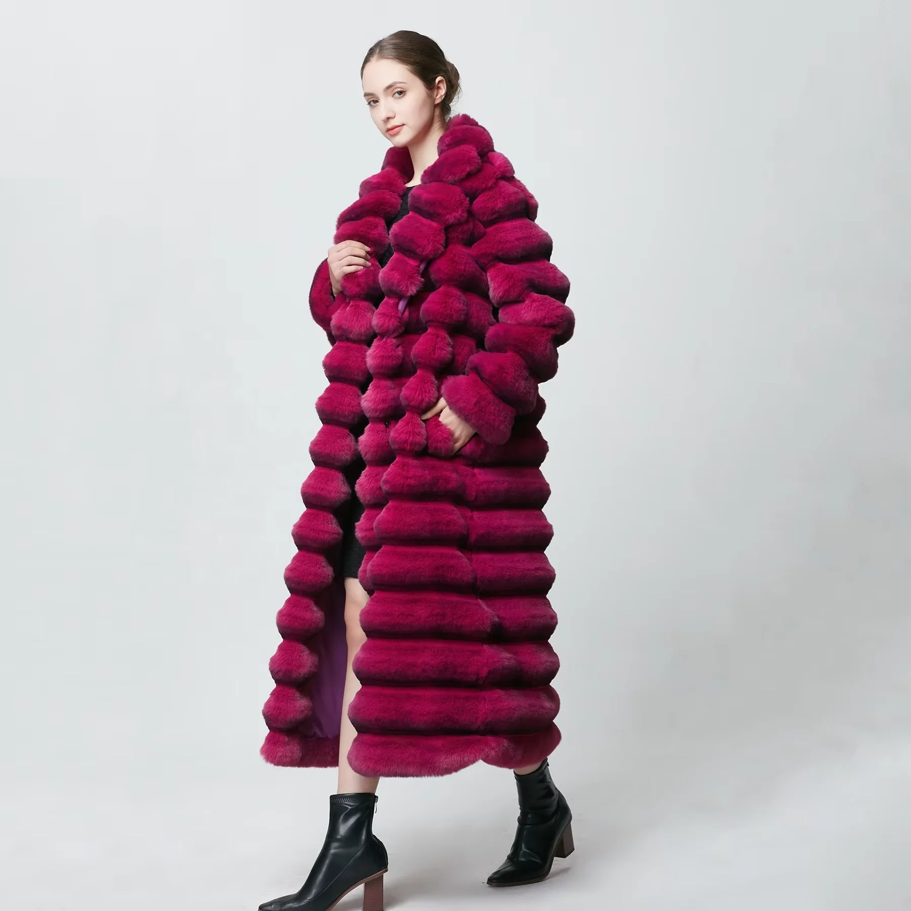 Hot Sale Custom Multi-color Winter Windproof Long Faux Woman Coat Chinchilla Fur Coat with Belt