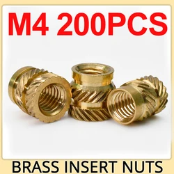 200pcs M4 Brass Hot Melt Heat Insert Nut Knurled Thread Insertion Copper Nut Embed Parts Pressed Fit into Holes for Plastic Case