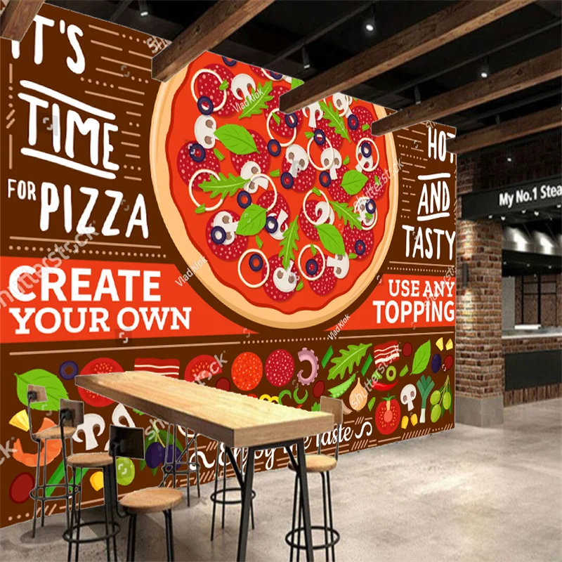 Custom Pizza Fast Food Wallpaper Industrial Decoration Mural Restaurant Snack Bar KTV Background Wall Papel De Parede Wall Paper