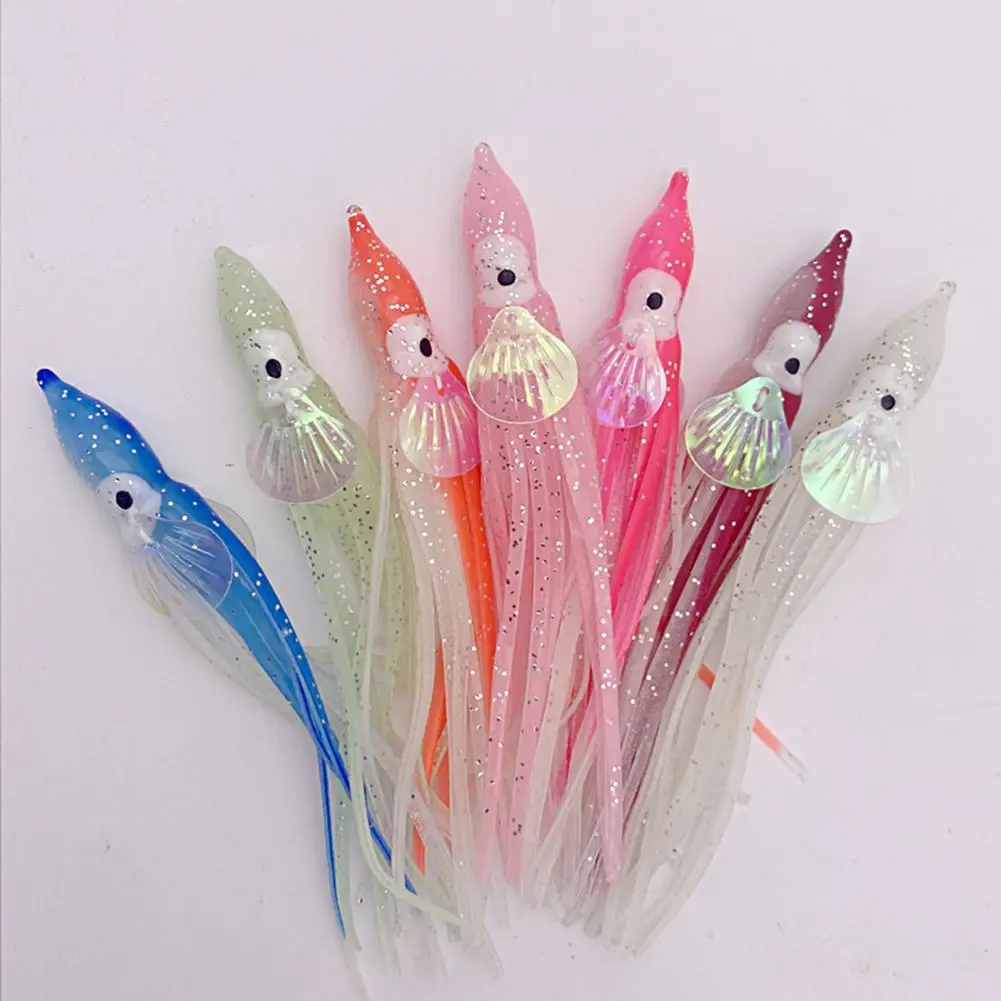 12cm Fishing Lure Simulated Bright Color Stretchy Fish Attraction Luminous Sea Fishing Soft Octopus Squid Skirt Fishing Supplies