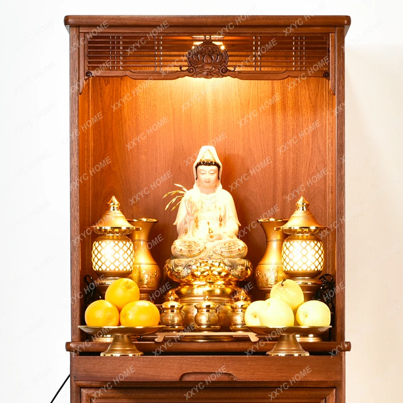 Closet Buddha Niche Solid Wood Ebony Shrine Household Economical Buddha Worship Buddha Cabinet Modern Altar Incense Burner Table