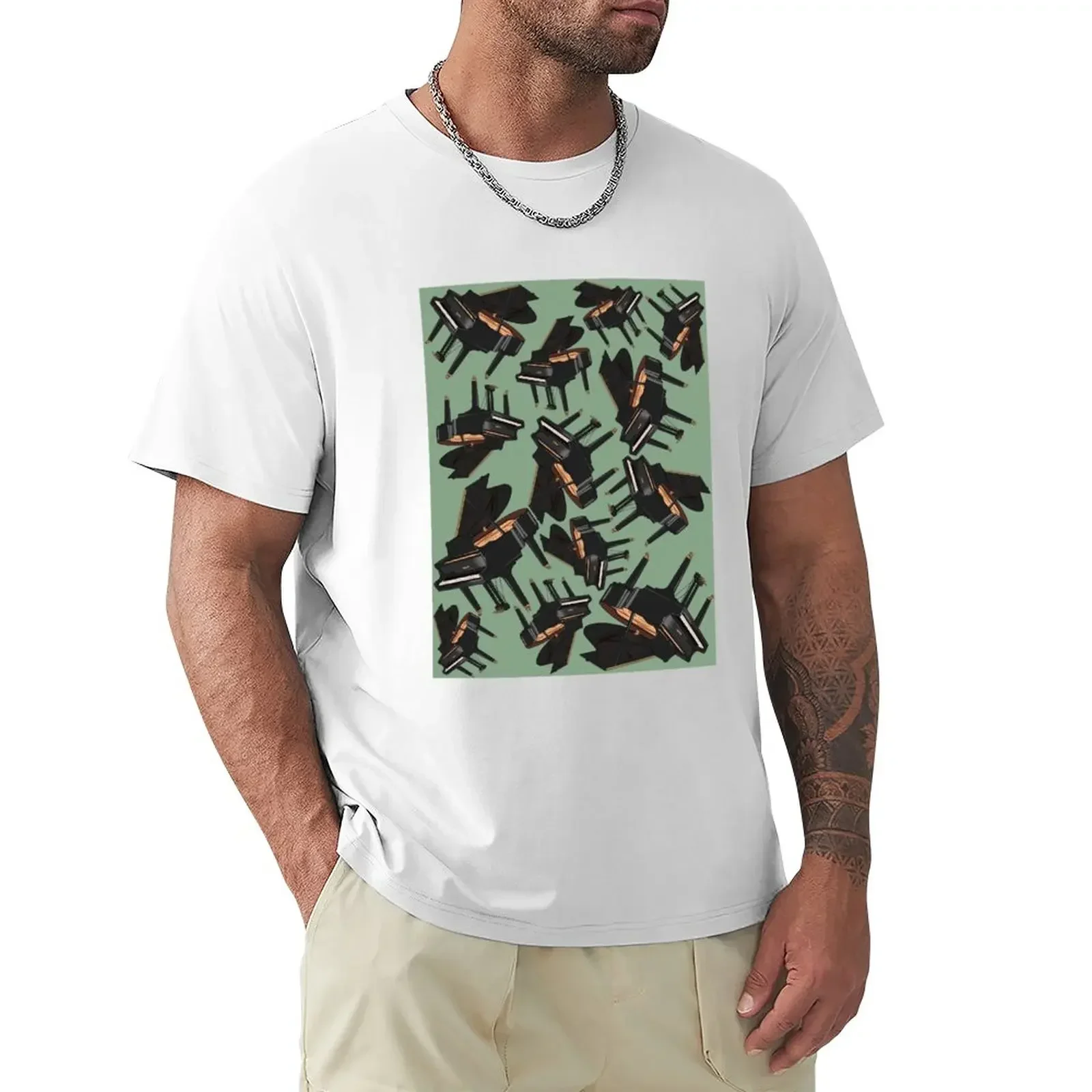 

Piano Musical Instrument Pattern Green T-Shirt blanks customizeds mens workout shirts