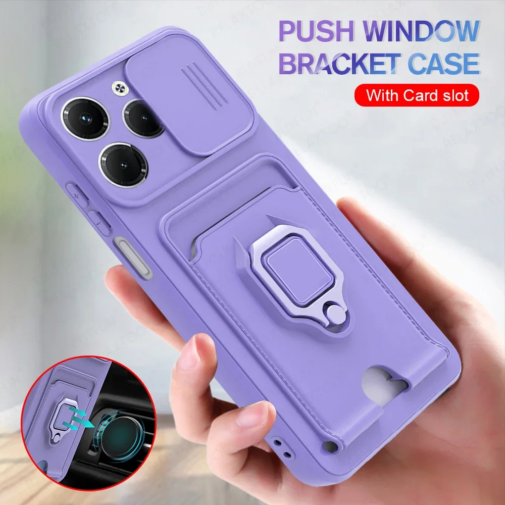 Multifunctional Phone Case For Infinix Hot 40 Pro 4G 40pro 40i with Ring Stand Hot40 Hot40pro Hot40i Push Window Card Slot Cover