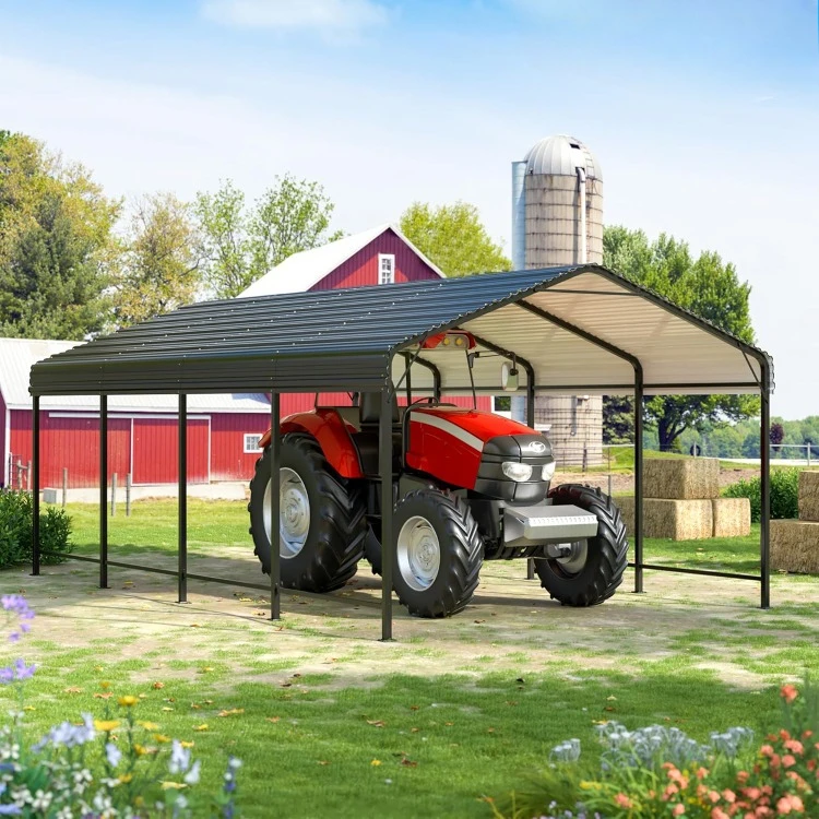 Carport 12x20 FT Metal Carport with Enhanced Base Outdoor Heavy Duty Garage Galvanized Car Shelter for Pickup, Boat, Car and Tra image 5