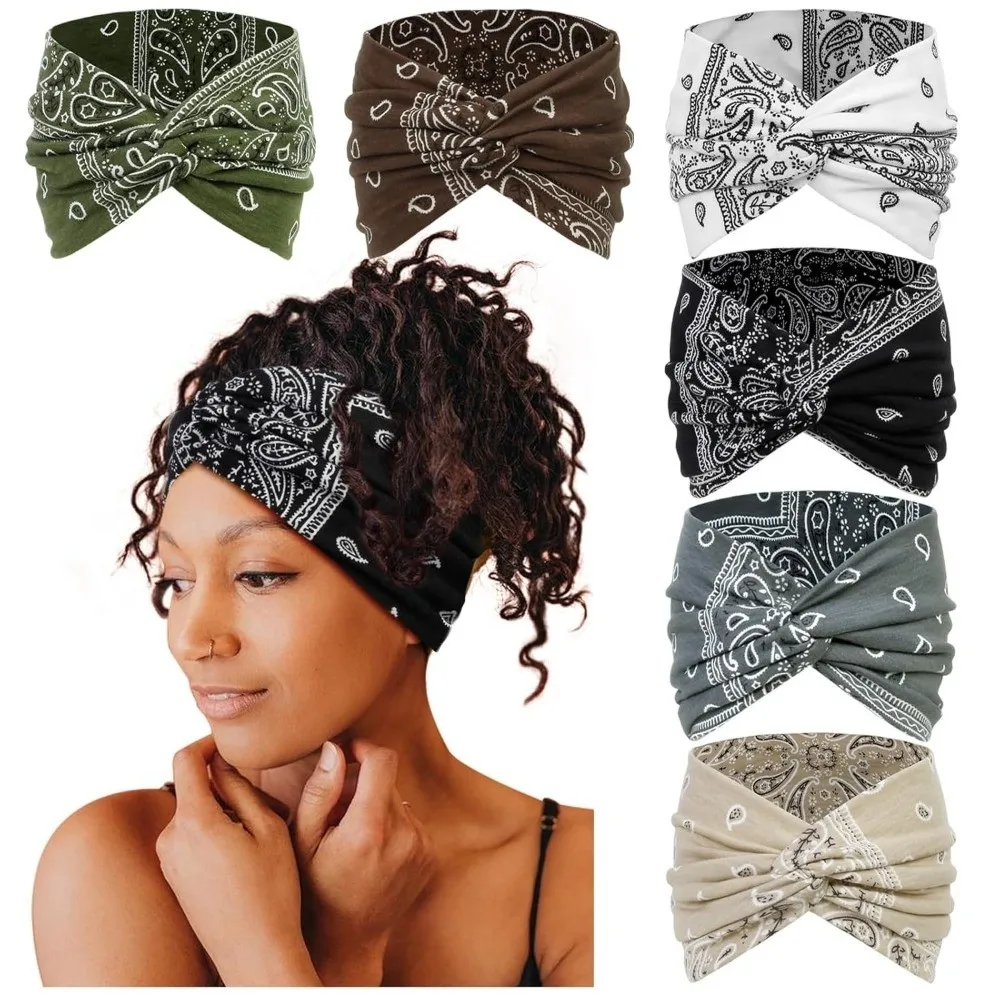 

6 PCS Y2K Sports Headband Hip-hop Breathable Printed Elastic Hairband Wide Side Elastic Yoga Hairband Outdoor