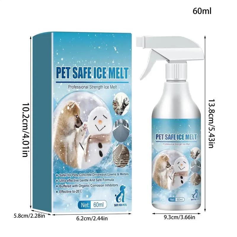 Spray de eliminación de nieve para derretir hielo seguro para mascotas, eliminación de hielo, fórmula de fusión de nieve, protección de patas, eliminador de nieve para mascotas, eficaz para invierno