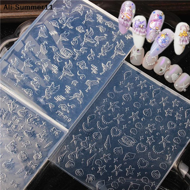 【A6L】1Pcs Nails Mold Crane Swan Sea Star Conch Nail Art Templates 3D Silicone Relief DIY Nail Decoration Manicure Design Tools