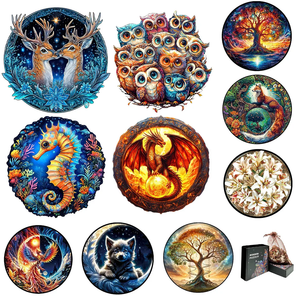 

Round Puzzle Wooden Puzzle Adult Development Brain Animal Art Children Oil Painting Cartoon Building Block Wood Gift Puzzle