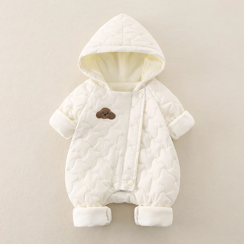 MILANCEL Autumn Winter Baby Clothes Newborn Thick Jumpsuit 0-2Y Boys Fleece Lining Warm Romper Toddler Girls Cute Hooded Outwear