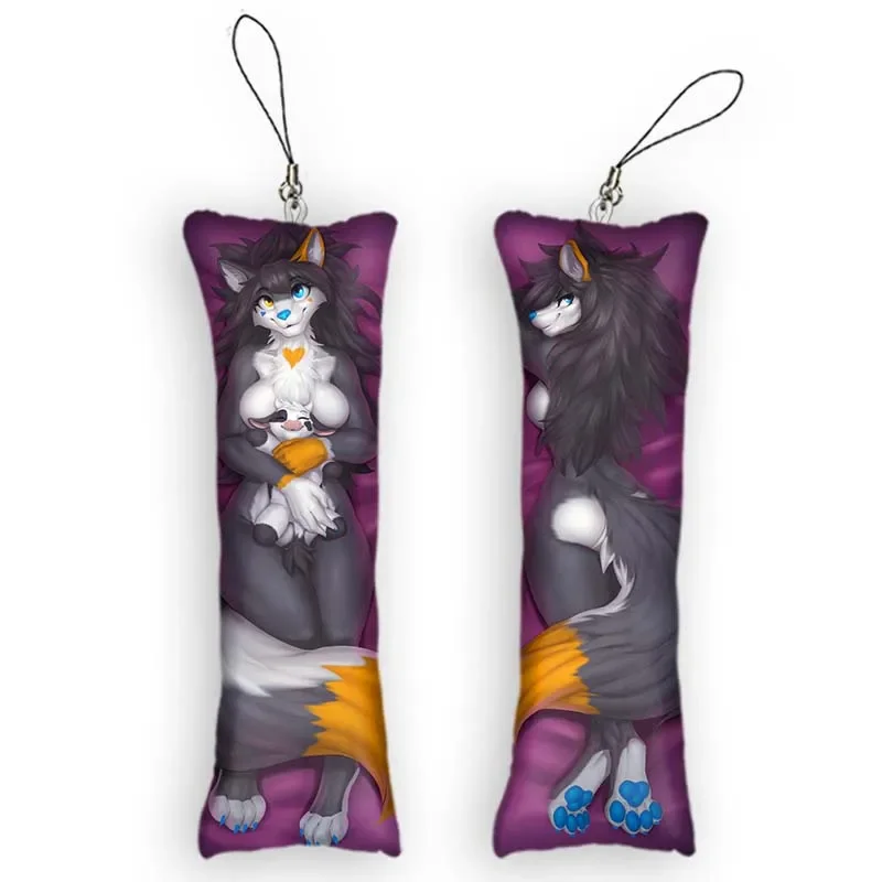 

Cartoon Anime Keychain Furry Dakimakura Mini Pendant Cute 2 Sides Print Hanging Ornament Small Pillow Pendants Funny Gift