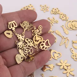20pcs/lot Stainless Steel Charm Jewelry Making Mix Crown Feather Butterfly Key Small Leaf Charms Connectors DIY Making Supplies