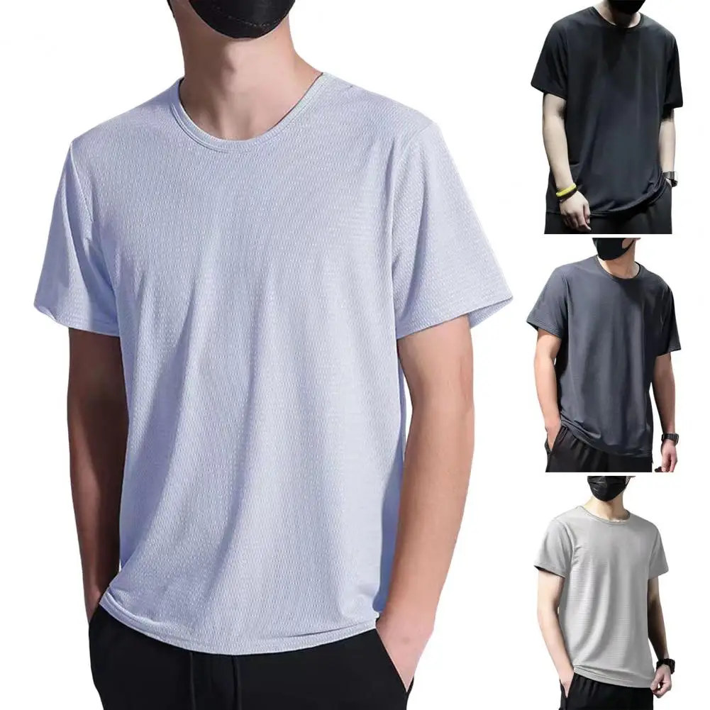 Men Three-dimensional Cut T-shirt Breathable Quick Dry Men's Summer T-shirt with Stretchy Mesh Fabric Soft Solid for Sports