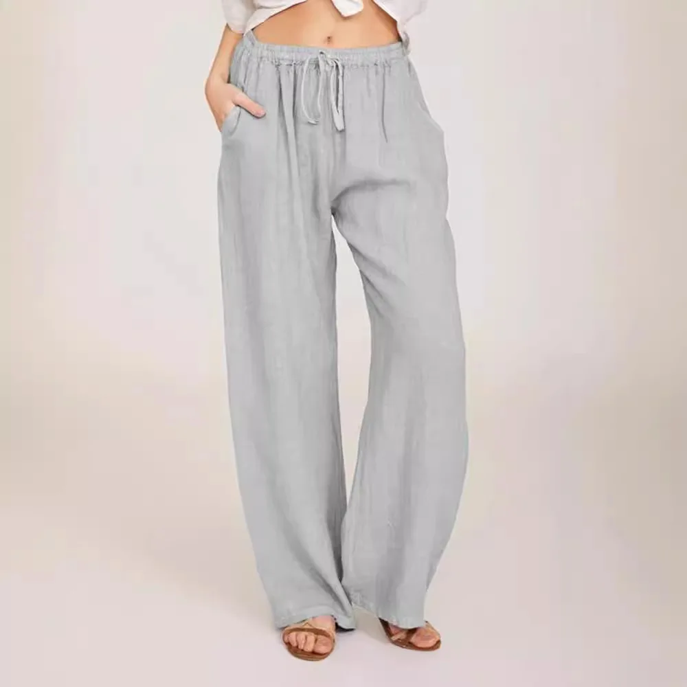 New Women's Trousers Elastic Waist Loose Casual Cotton Linen Basic Pocket Fashion Simple Street Pants