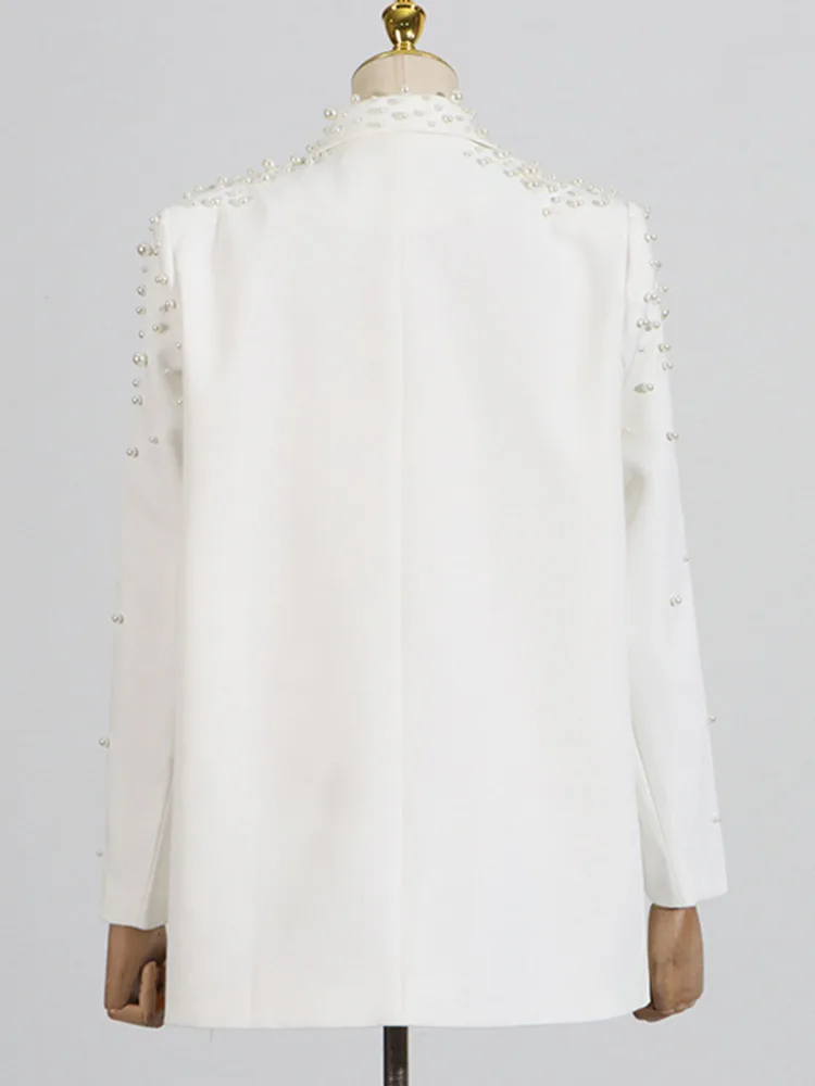 ZMEENNA Elegant ผู้หญิงสีขาวเสื้อแจ็คเก็ตมุกและคริสตัล Embellishments Chic อย่างเป็นทางการ Rose Appliques ZM884