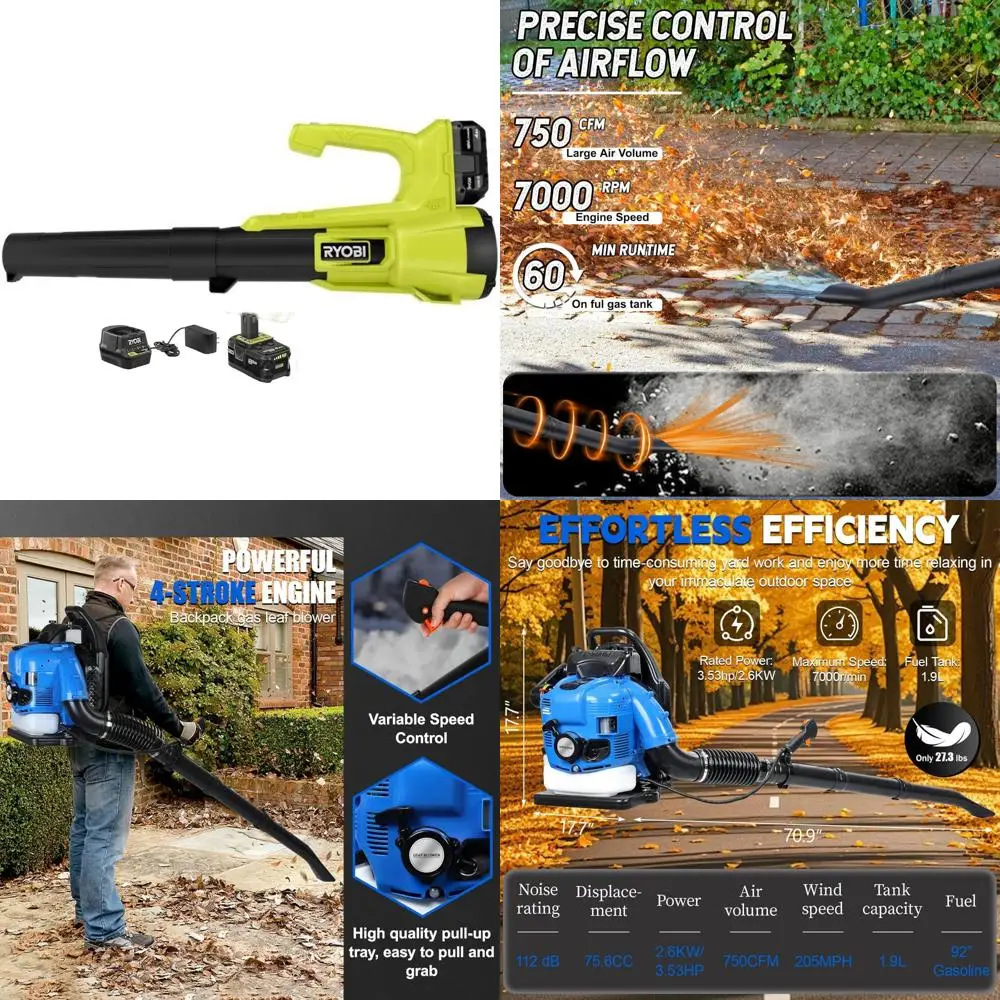 منفاخ أوراق شجر لاسلكي 18 فولت 90 ميجا في الساعة 250CFM مع بطارية وشاحن 4.0 أمبير، أداة ساحة خارجية عالية السرعة