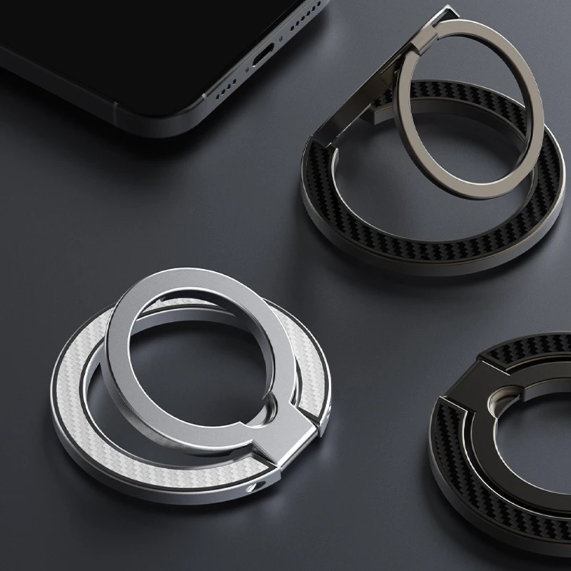 

Магнитный держатель для телефона на палец для мобильного телефона Magsafe, двусторонняя магнитная подставка, двойная кольцевая пряжка из углеродного волокна для iPhone 17,