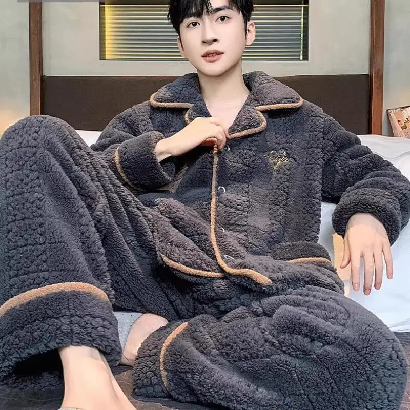 

Men's Clothing Pajamas Men Winter Clothing Autumn Y2K Youth Casual Wear Bath Clothes Flannel New Style Fashion 2Pcs/set Homewear
