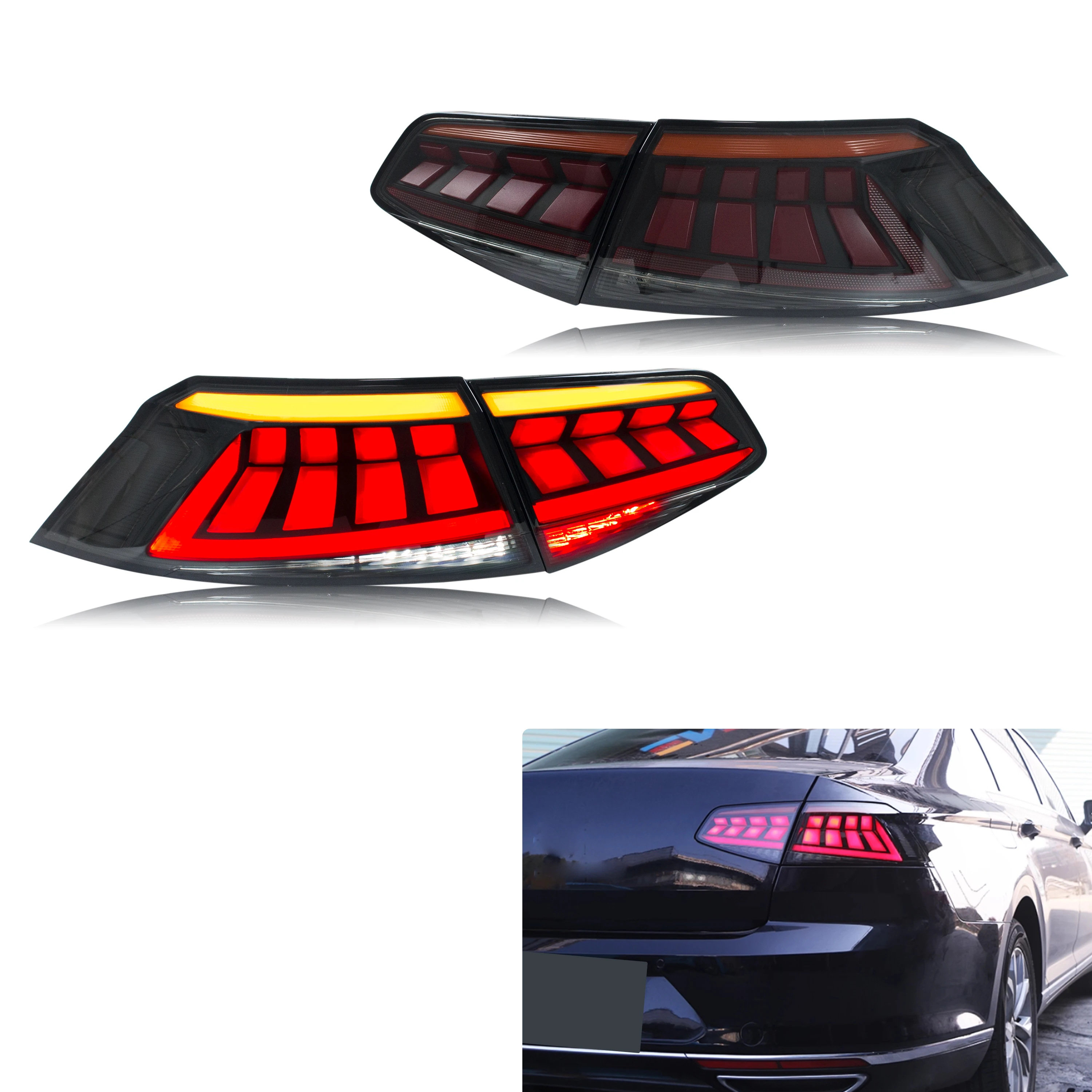Luci Posteriori a LED per Volkswagen VW Passat B8 2016-2019 TDI TSI Berlina, Indicatori di Direzione Sequenziali, Gruppo Fanali Posteriori Neri [Non Adatto per Variant Wagon]