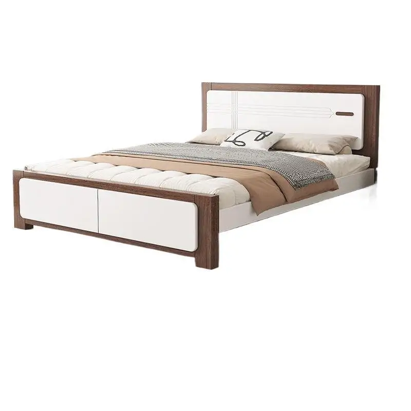 Solid wood bed household bedroom double bed 1.5m small apartment 1.2m rental room single bed