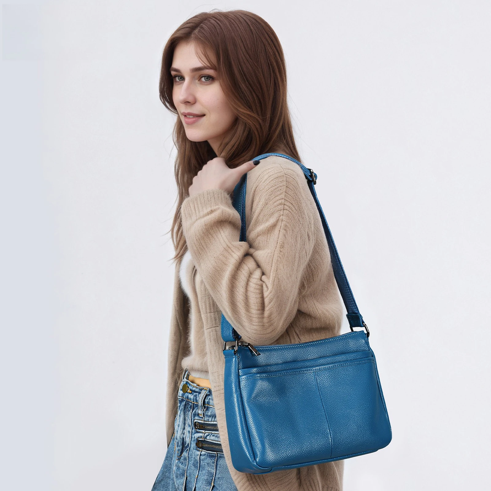 

Женская сумка через плечо из воловьей кожи премиум-класса для повседневного использования и повседневного использования с просторным дизайном с несколькими отделениями